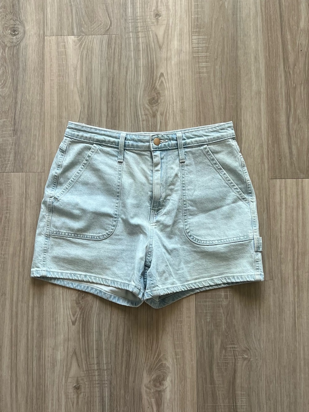Universal Thread light wash blue denim highest rise midi shorts